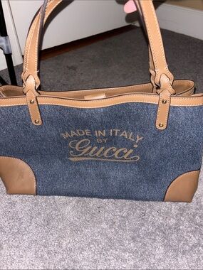 Gucci Denim Tote with Tan Leather Trim